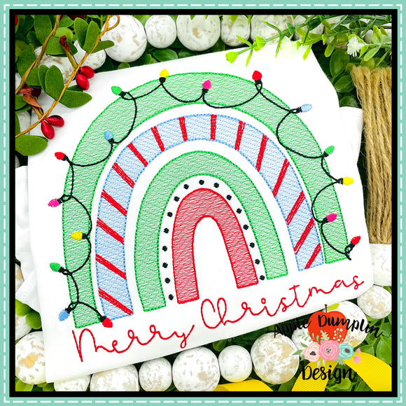 Merry Christmas Rainbow Sketch Embroidery Design