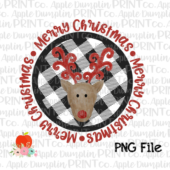 Merry Christmas Plaid Frame with Reindeer Printable Design PNG