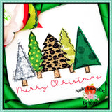 Merry Christmas Trees Bean Stitch Applique Design