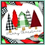 Merry Christmas Trees Bean Stitch Applique Design