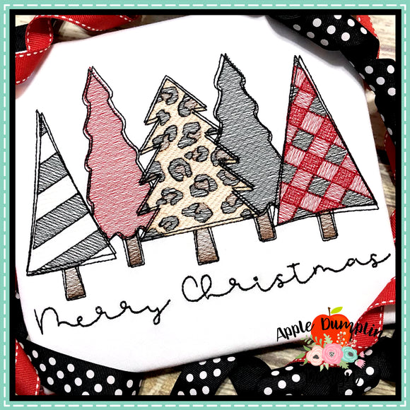Merry Christmas Trees Leopard Sketch Embroidery Design
