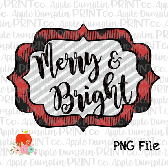 Merry and Bright Red Plaid Frame Printable Design PNG