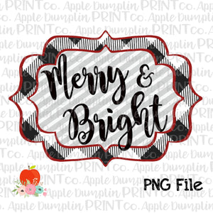 Merry and Bright White Plaid Frame Printable Design PNG