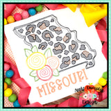 Missouri Leopard with Flowers Sketch Embroidery Design