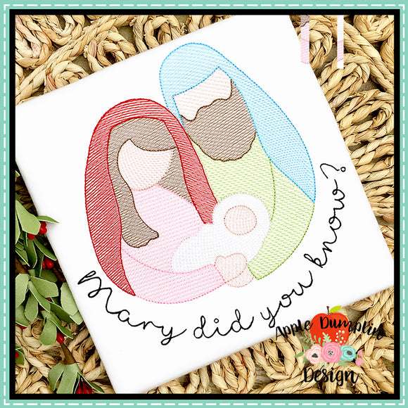 Mary Did You Know Nativity Sketch Embroidery Design