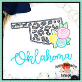 Oklahoma Leopard with Flowers Sketch Embroidery Design