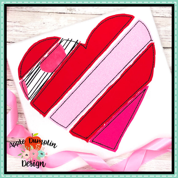 Patchwork Heart Stripes Vintage Stitch Applique Design