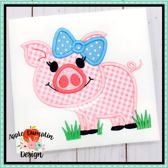 Pig in Grass Girl Applique Design