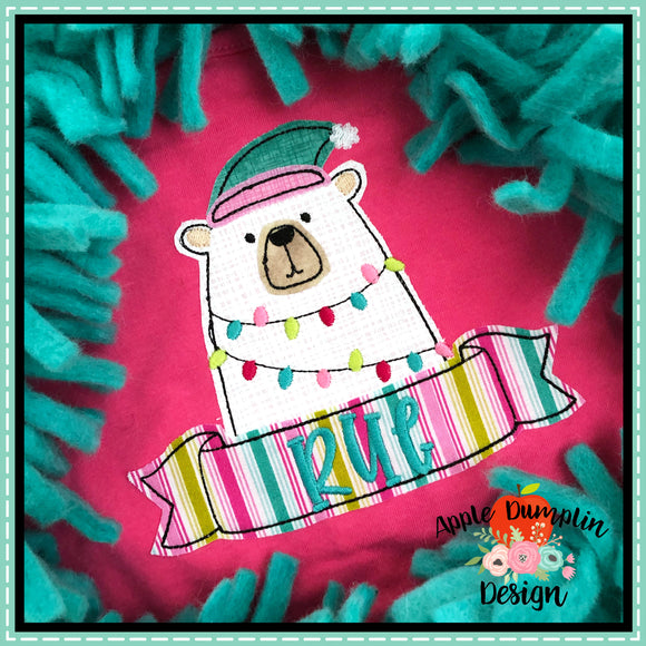 Polar Bear with Banner Bean Stitch Applique Design