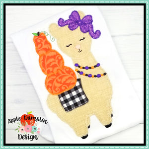 Llama with Pumpkins, Zigzag Stitch, Applique Design