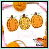 Pumpkin Trio Bean Stitch Applique Design