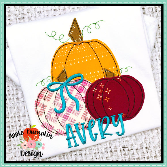 Pumpkins with Bow Bean Stitch Applique Design