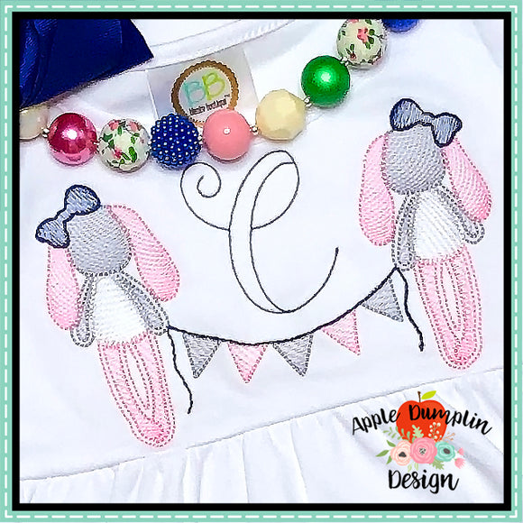 Rag Bunny Girl with Banner Embroidery Design