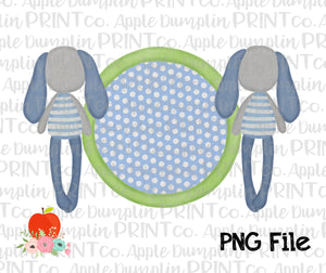 Rag Bunnies Circle Blue Dot Watercolor Printable Design PNG