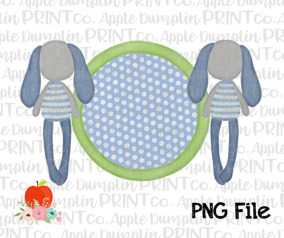 Rag Bunnies Circle Blue Dot Watercolor Printable Design PNG