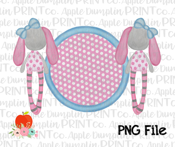 Rag Bunnies Circle Pink Dot Watercolor Printable Design PNG
