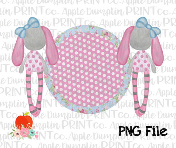 Rag Bunnies Circle Pink Floral Watercolor Printable Design PNG