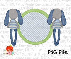 Rag Bunnies Circle Blue Stripe Watercolor Printable Design PNG