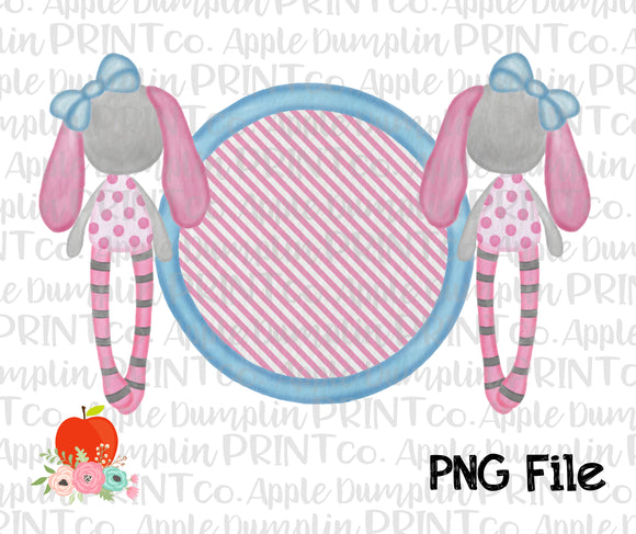 Rag Bunnies Circle Pink Stripe Watercolor Printable Design PNG