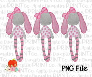Rag Bunny Trio Pink Watercolor Printable Design PNG