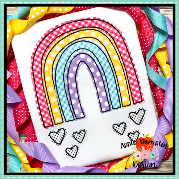 Rainbow with Hearts Bean Stitch Applique Design