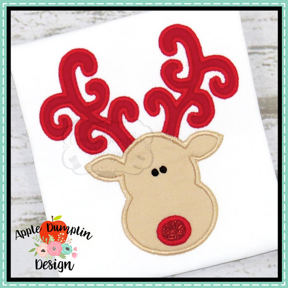 Reindeer with Curly Antlers Applique Design