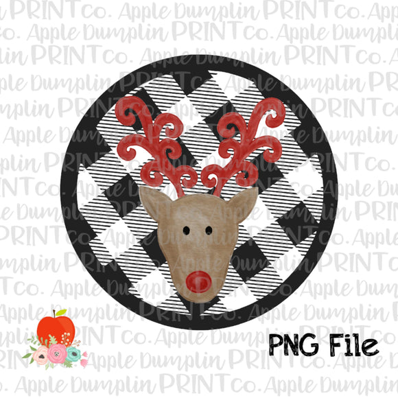 Reindeer in Black White Plaid Frame Watercolor Printable Design PNG