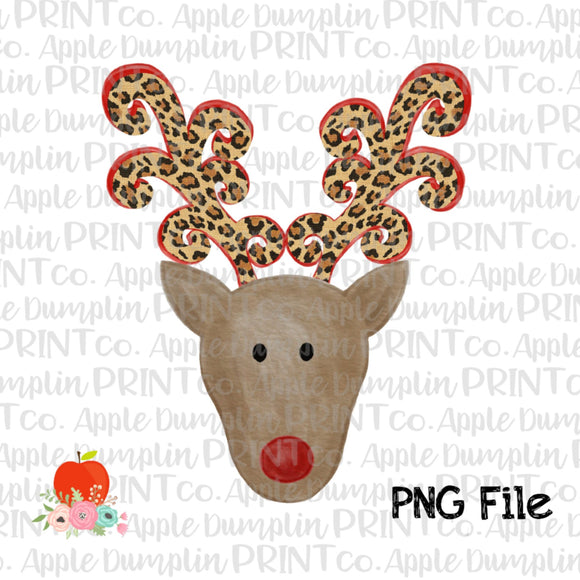 Reindeer Leopard Antlers Watercolor Printable Design PNG