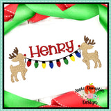 Reindeer Christmas Lights Banner Embroidery Design