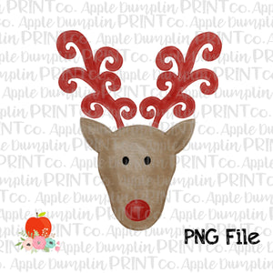 Reindeer Red Antlers Watercolor Printable Design PNG