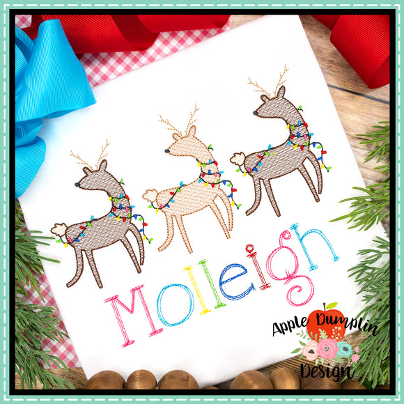 Reindeer Trio Sketch Embroidery Design