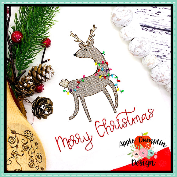 Reindeer with Lights Sketch Embroidery Design