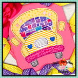 School Bus Hearts Bean Stitch Applique Design