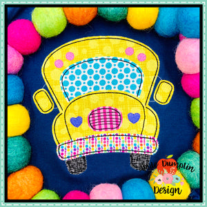 School Bus Hearts Bean Stitch Applique Design