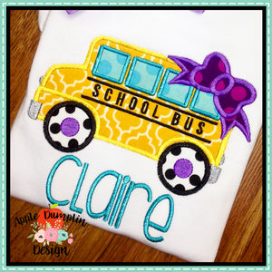 School Bus with Bow Applique Design