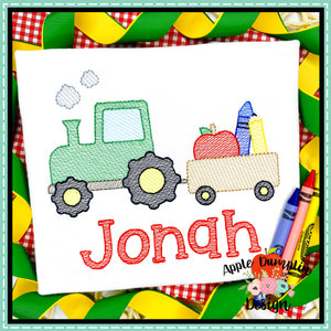 School Tractor Sketch Embroidery Design