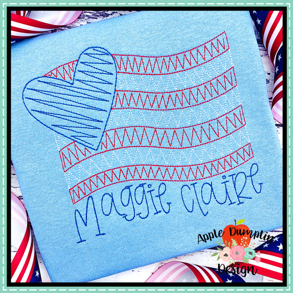 Scribble American Flag Heart Embroidery Design