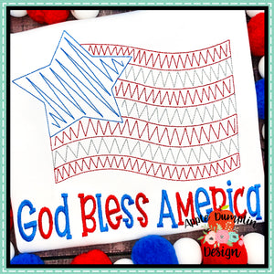 Scribble American Flag Star Embroidery Design