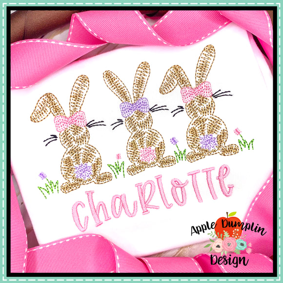 Scribble Bunnies with Bow Embroidery Design