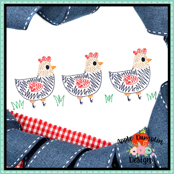 Scribble Chickens Trio Embroidery Design
