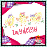 Scribble Chick with Bow Trio Embroidery Design