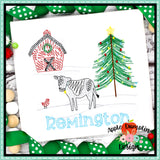 Scribble Christmas Cow Bell Scene Embroidery Design