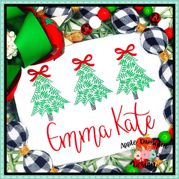 Scribble Christmas Tree Bow Trio Embroidery Design