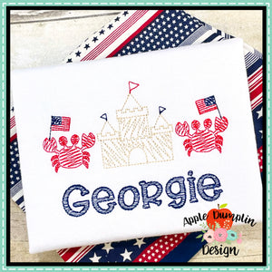 Scribble Crab Sandcastle with Flag Trio Embroidery Design