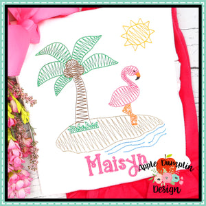 Scribble Flamingo Scene Embroidery Design