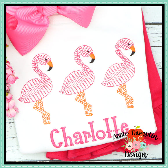 Scribble Flamingo Trio Embroidery Design