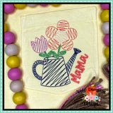 Scribble Flowers Watering Can Embroidery Design