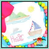 Scribble Boat Island Scene Embroidery Design