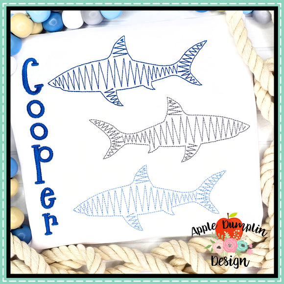 Scribble Shark Trio Embroidery Design