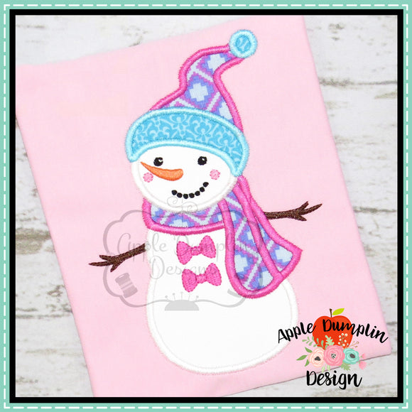 Snow Girl with Bow Buttons Applique Design